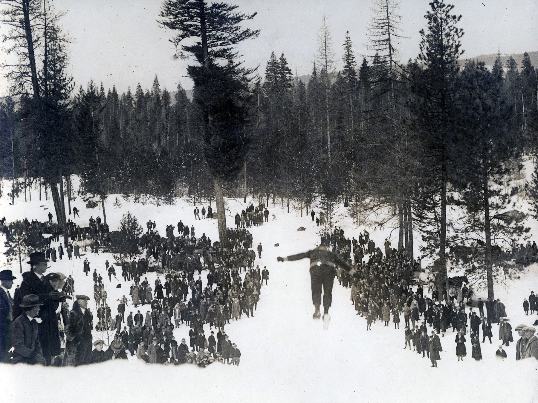 Spectators watch jumper at Idaho's first ski jump